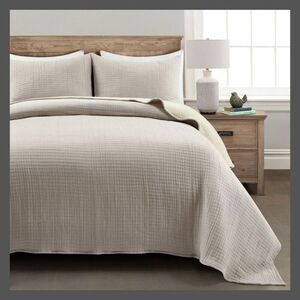 3pc King Pickstitch Quilt/Coverlet Neutral/Off Whi Neutral/Off White